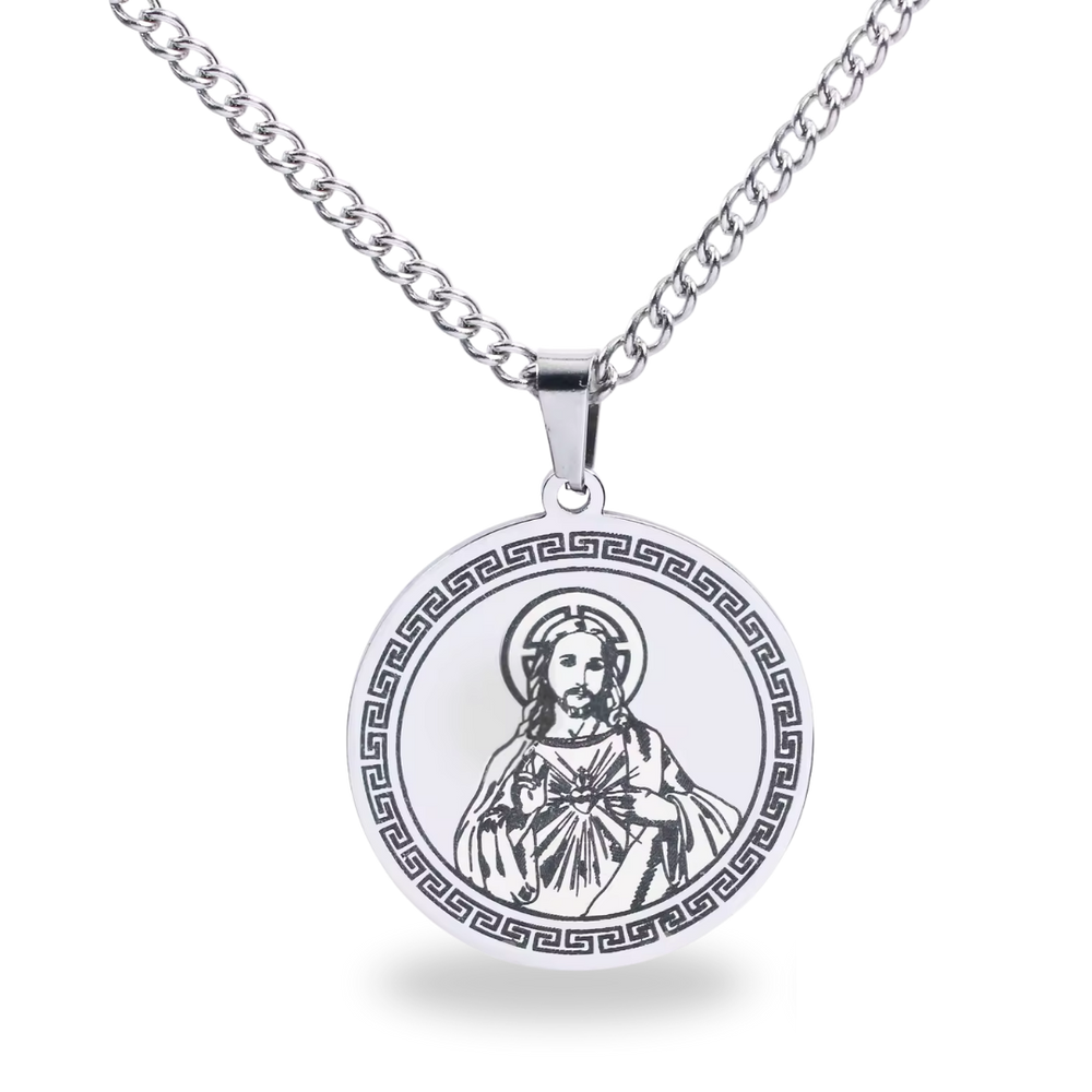Sacred Heart of Jesus Silver Pendant Necklace (Chain Length 60cm)