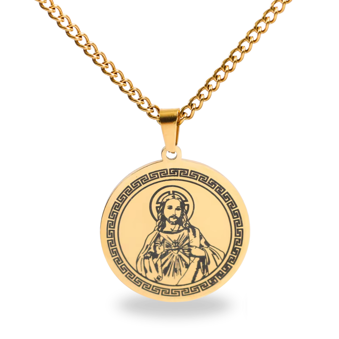 Sacred Heart of Jesus Gold-Plated Pendant Necklace (Chain Length 60cm)