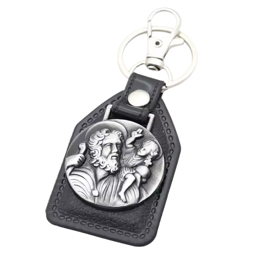 St. Joseph Catholic Leatherette Keyring – 9.5 × 4.5 cm (Round)