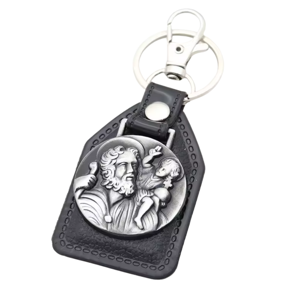 St. Joseph Catholic Leatherette Keyring – 9.5 × 4.5 cm (Round)