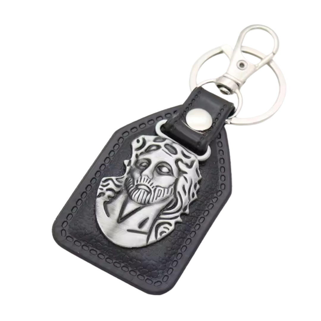 Jesus Christ Portrait Leatherette Keyring – 9.5 × 4 cm
