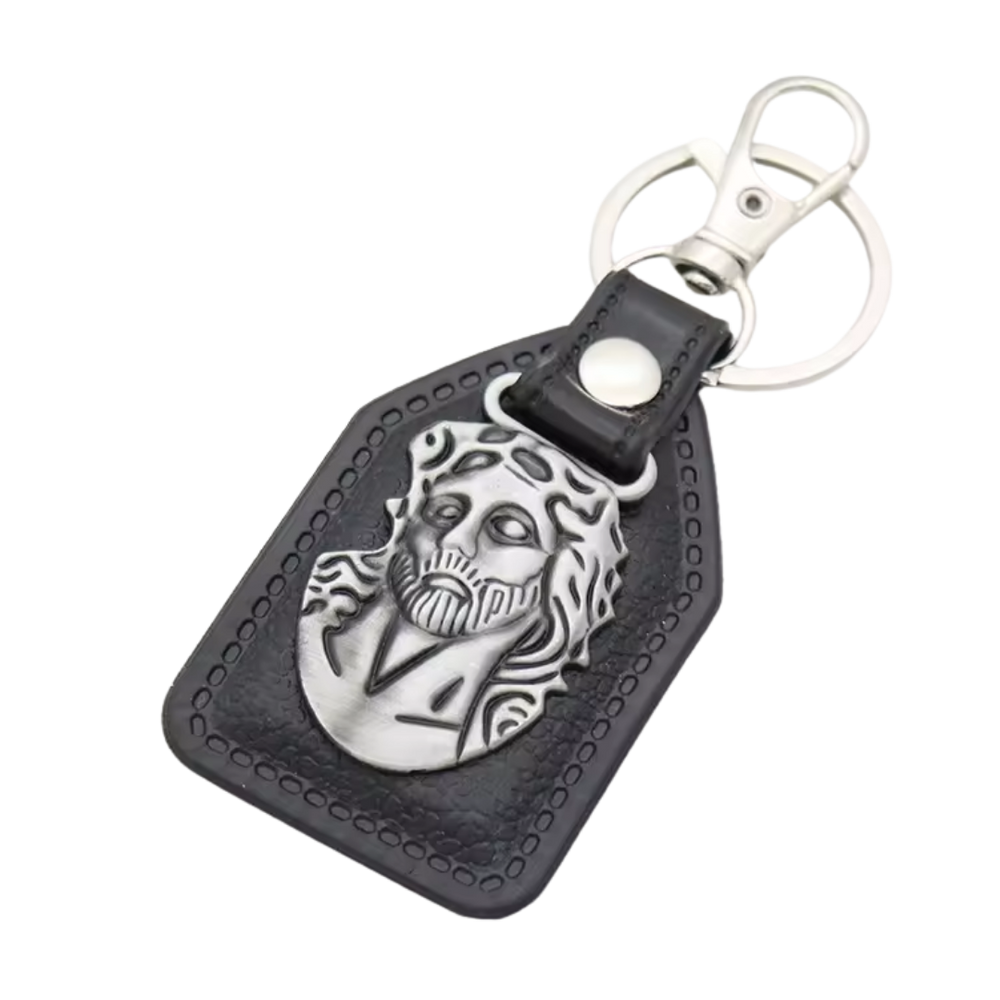 Jesus Christ Portrait Leatherette Keyring – 9.5 × 4 cm