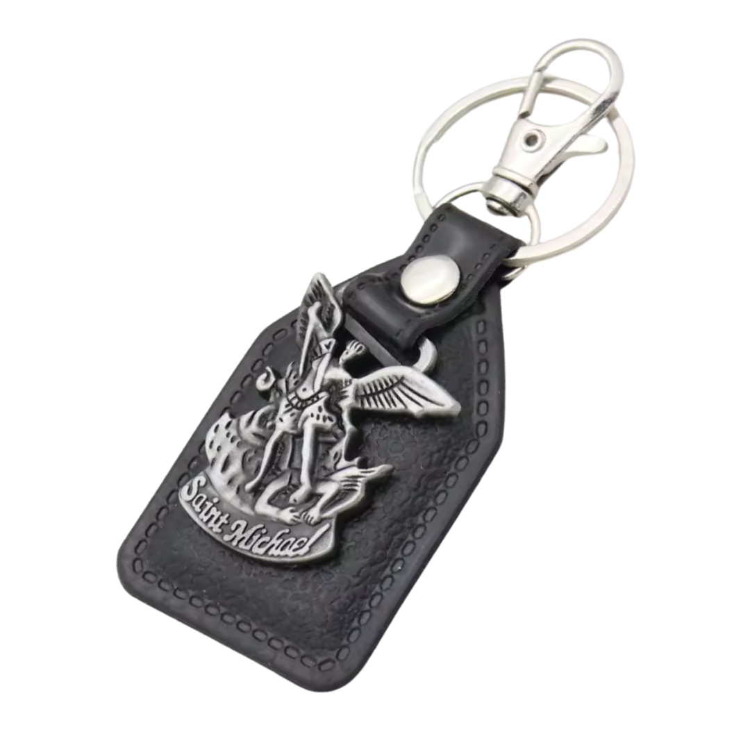 Saint Michael Catholic Leatherette Keyring – 9.5 × 4 cm