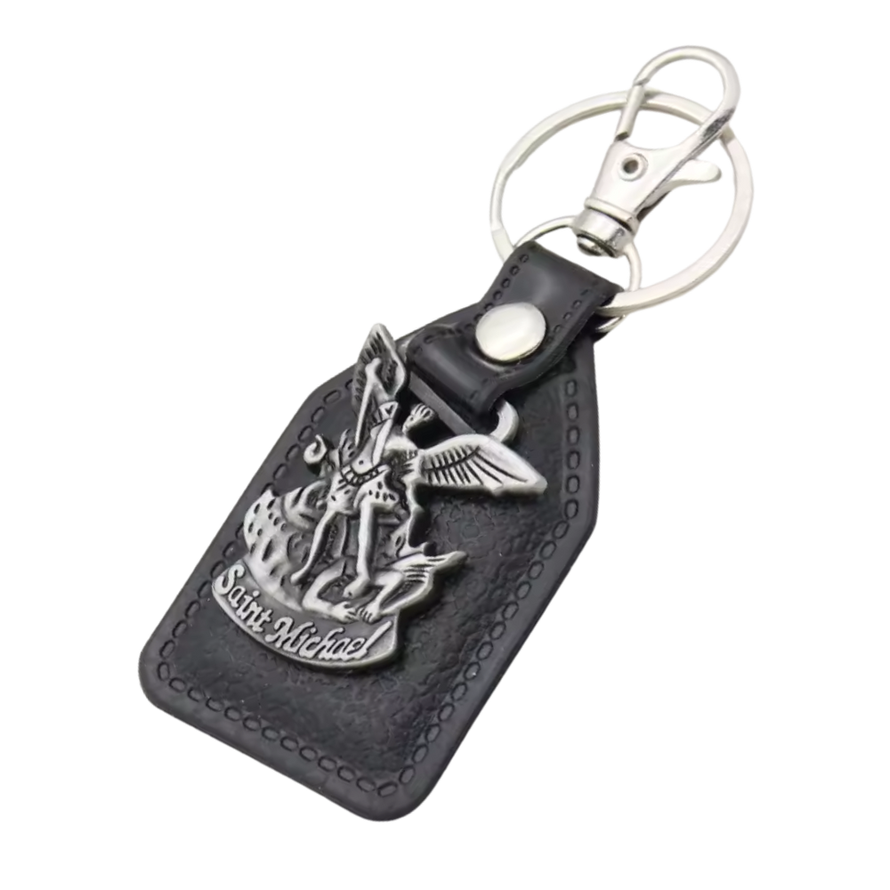 Saint Michael Catholic Leatherette Keyring – 9.5 × 4 cm