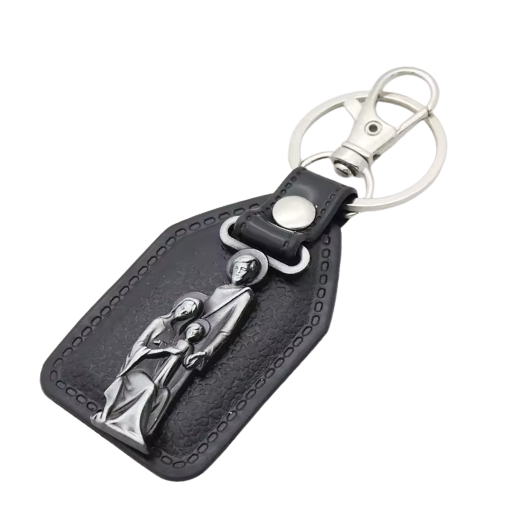 Holy Family Catholic Leatherette Keyring – 9.5 × 4 cm
