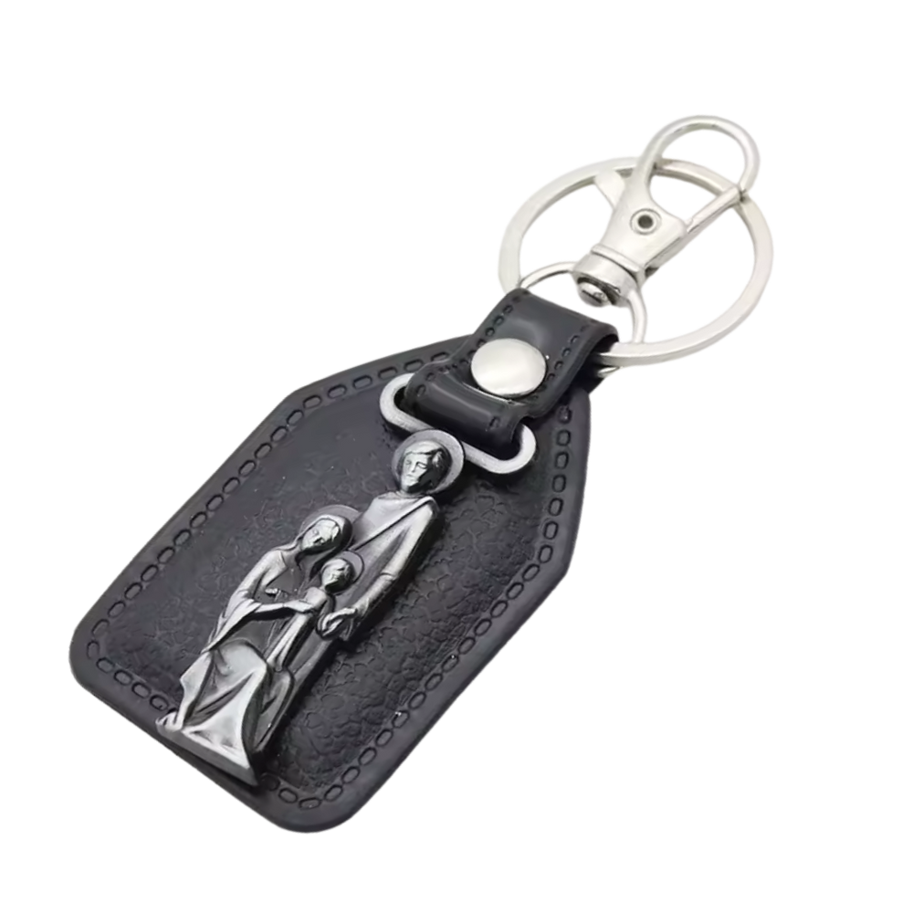 Holy Family Catholic Leatherette Keyring – 9.5 × 4 cm