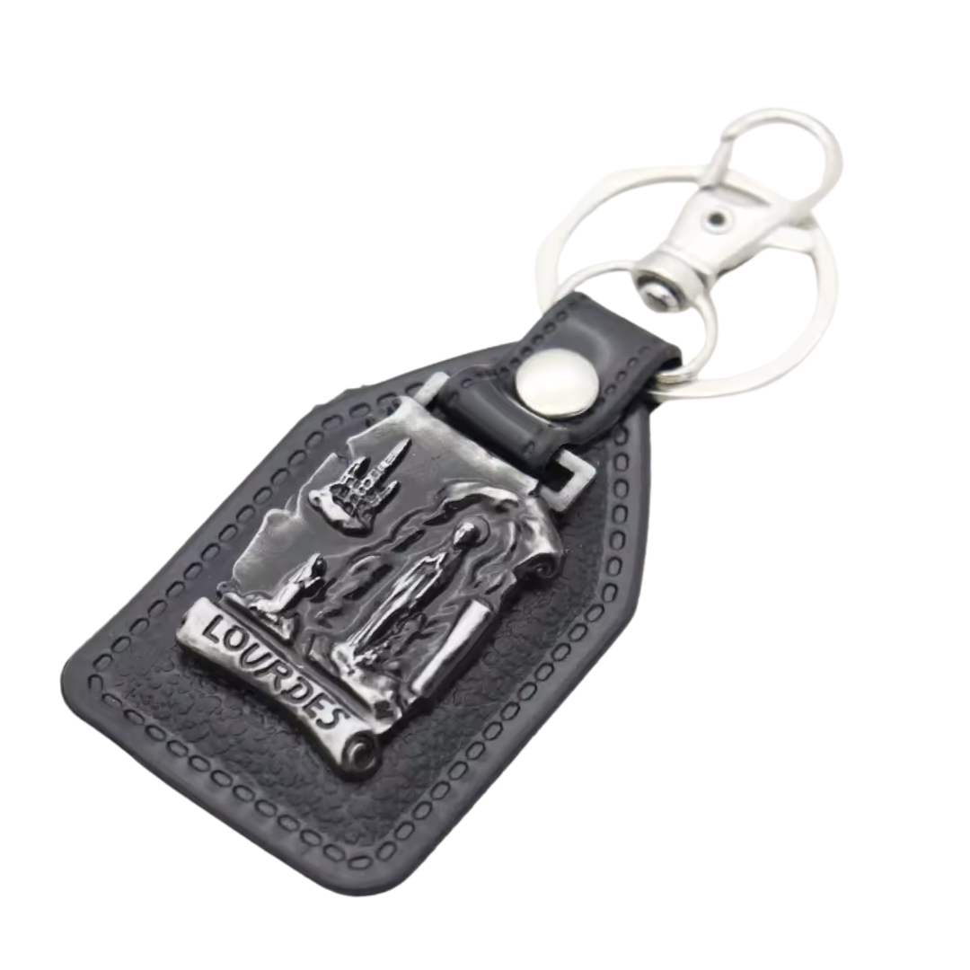 Our Lady of Lourdes Catholic Leatherette Keyring – 9.5 × 4 cm