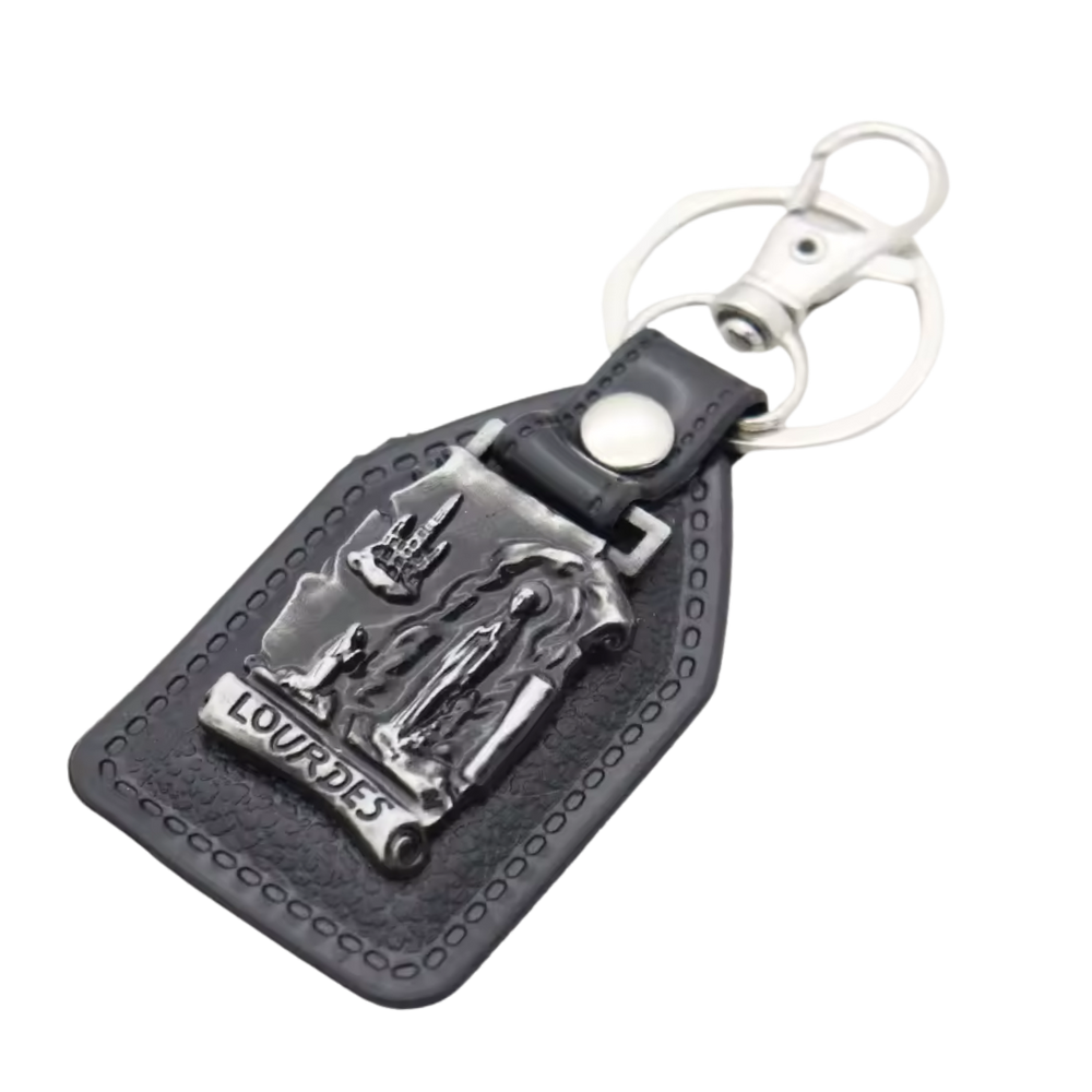 Our Lady of Lourdes Catholic Leatherette Keyring – 9.5 × 4 cm