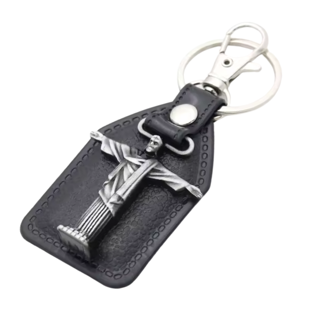 Jesus on the Crucifix Catholic Leatherette Keyring – 9 × 4 cm
