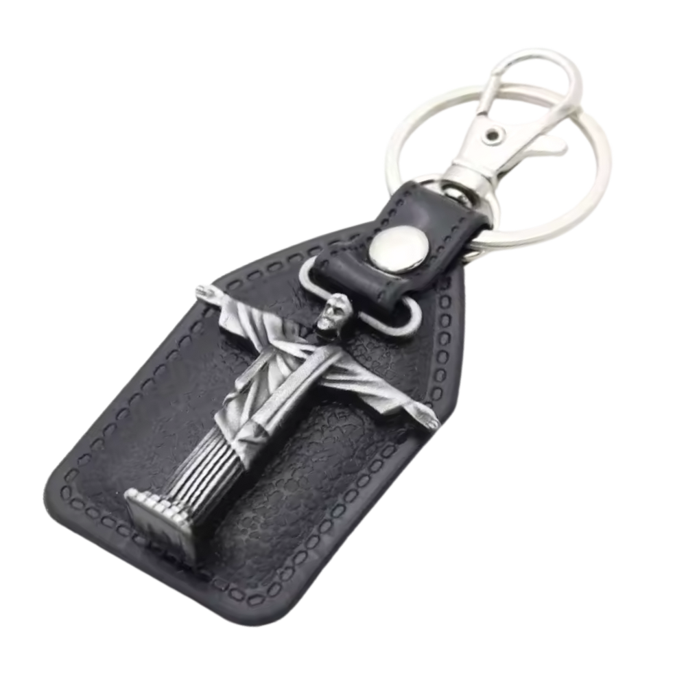 Jesus on the Crucifix Catholic Leatherette Keyring – 9 × 4 cm
