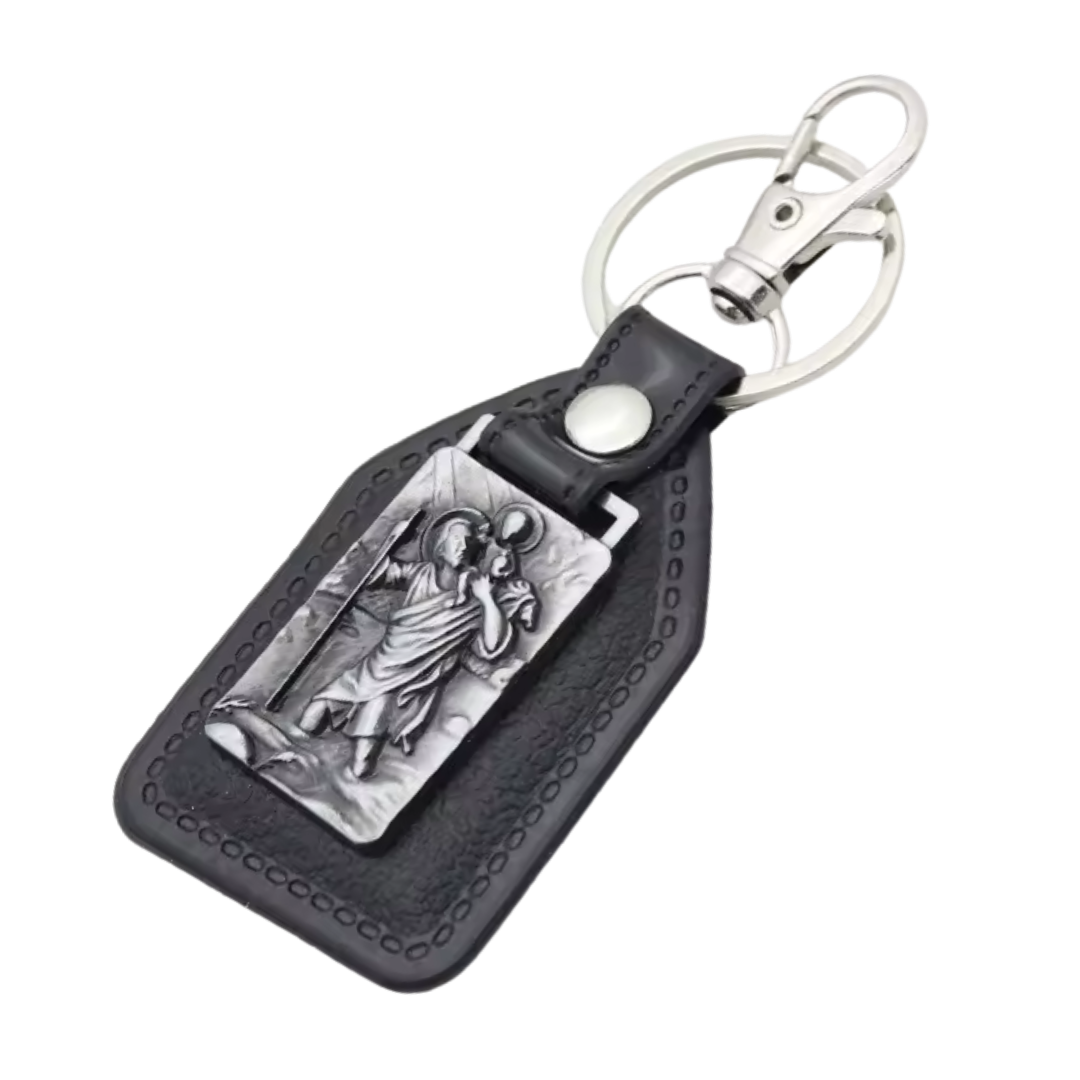 St Christopher Leatherette Keyring – 9.5 × 4 cm