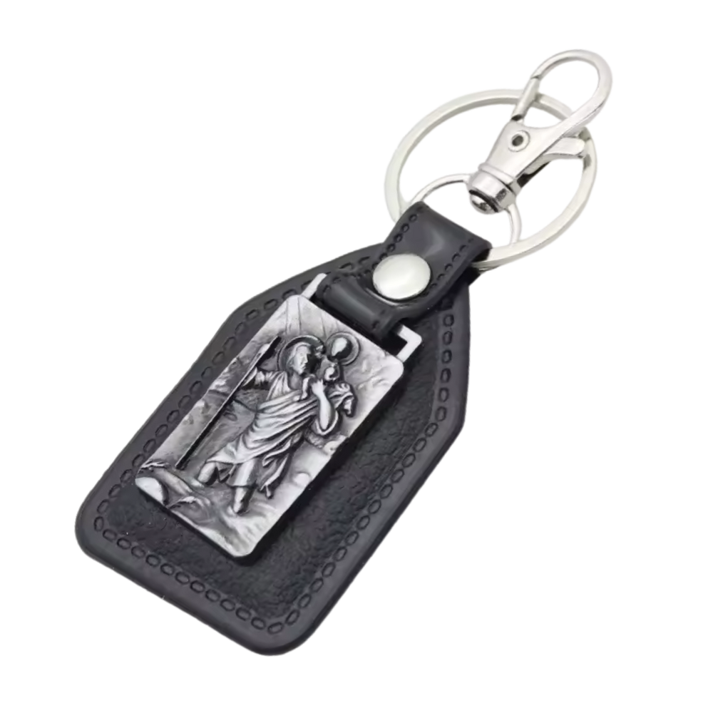 St Christopher Leatherette Keyring – 9.5 × 4 cm