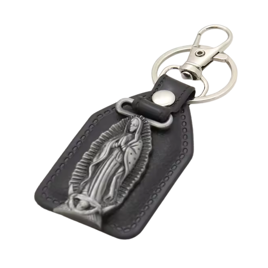Our Lady of Guadalupe Catholic Leatherette Keyring – 9.5 × 4 cm