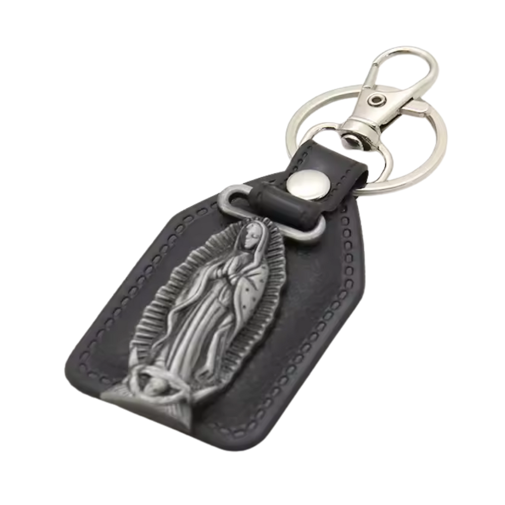 Our Lady of Guadalupe Catholic Leatherette Keyring – 9.5 × 4 cm
