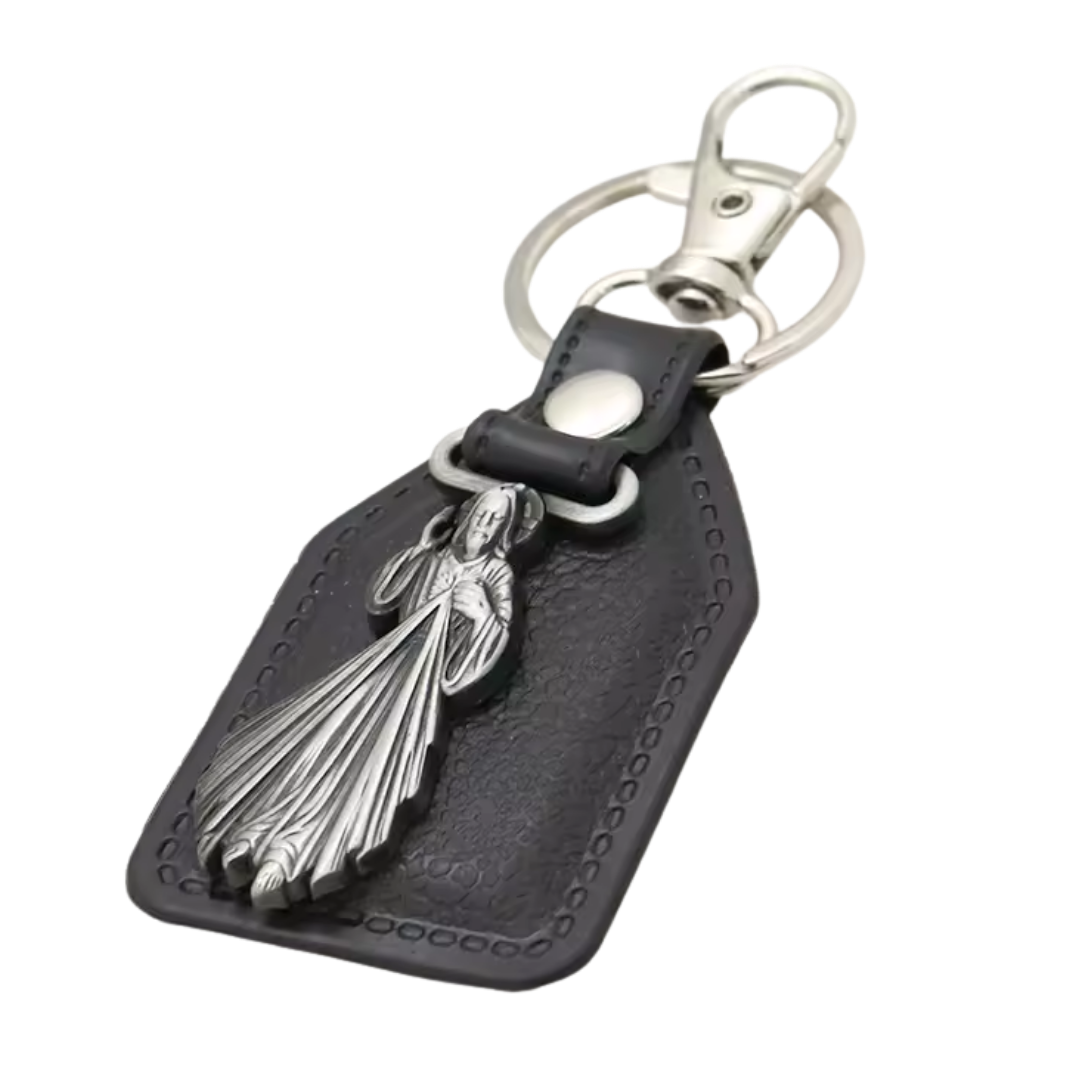 Divine Mercy Jesus Catholic Leatherette Keyring – 9.5 × 4 cm