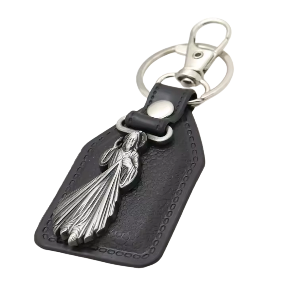 Divine Mercy Jesus Catholic Leatherette Keyring – 9.5 × 4 cm