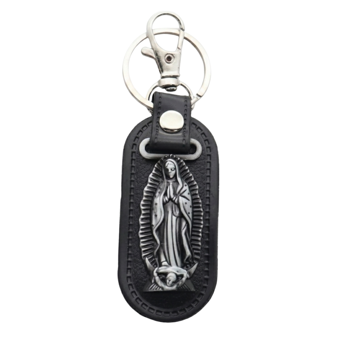 Our Lady of Guadalupe Catholic Leatherette Keyring - 10 × 3.2 cm