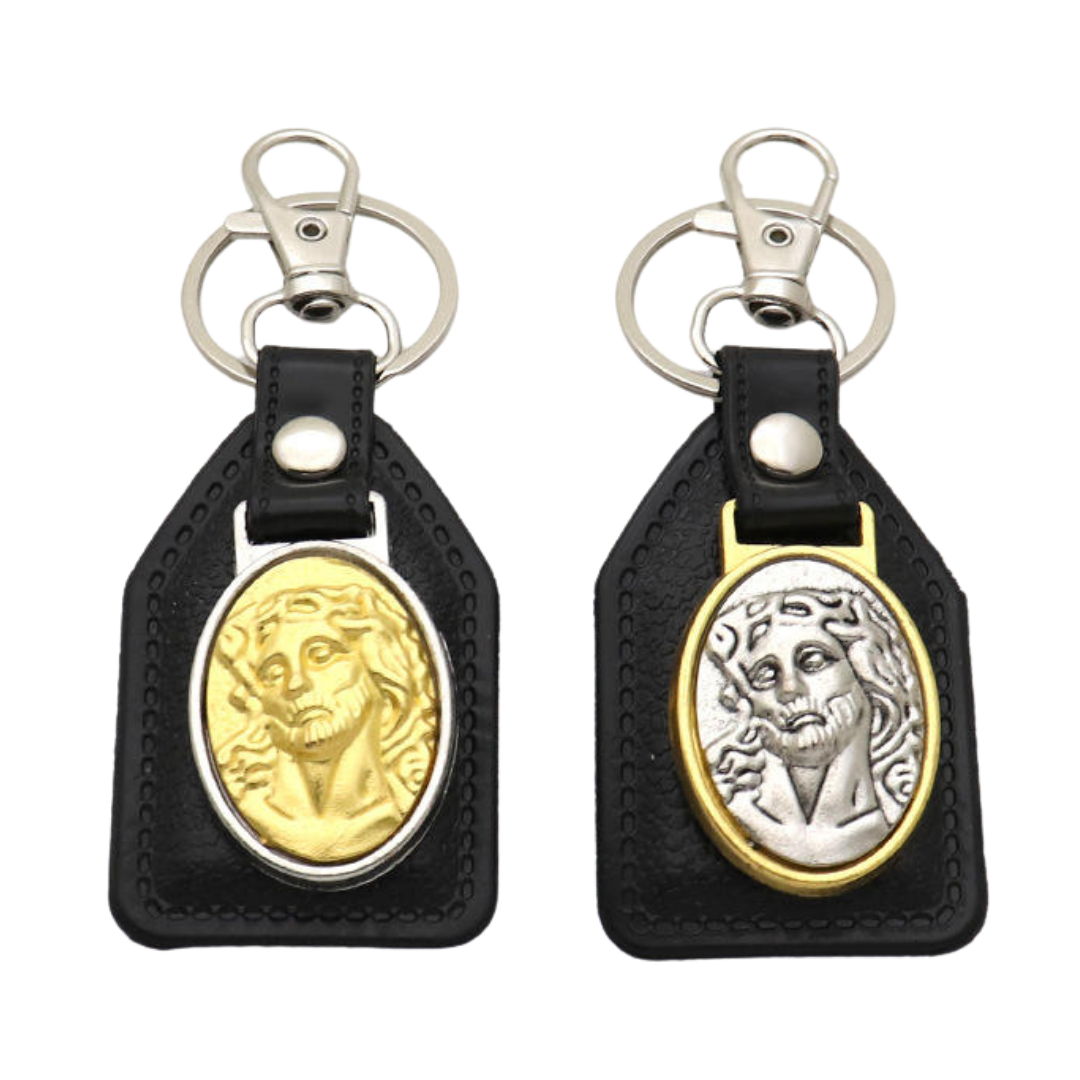 Jesus Christ Portrait Catholic Leatherette Keyring – 10 × 4 cm (2 Colours Available)