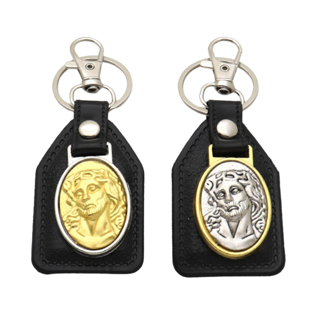 Jesus Christ Portrait Catholic Leatherette Keyring – 10 × 4 cm (2 Colours Available)