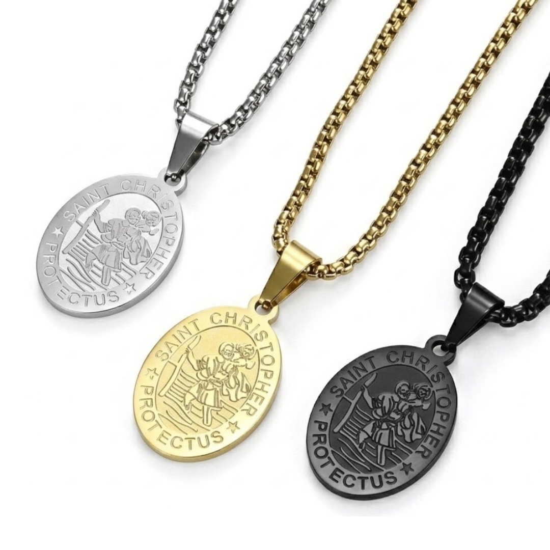 St. Christopher Stainless Steel Necklace with 60 cm Chain (3 Colours available)