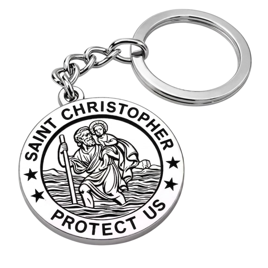 St. Christopher Stainless Steel Keyring – Length 9cm