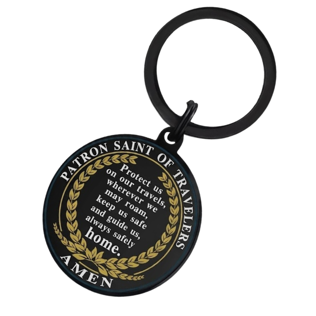 St. Christopher Patron Saint - Travellers Black Keyring (6 × 3 cm)