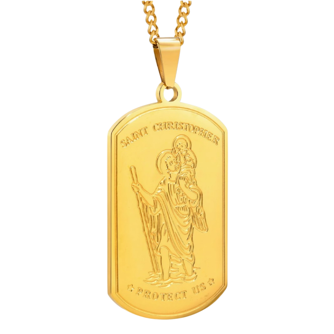 Gold St. Christopher Stainless Steel Necklace with 60 cm Chain – 4.8 × 2.7 cm