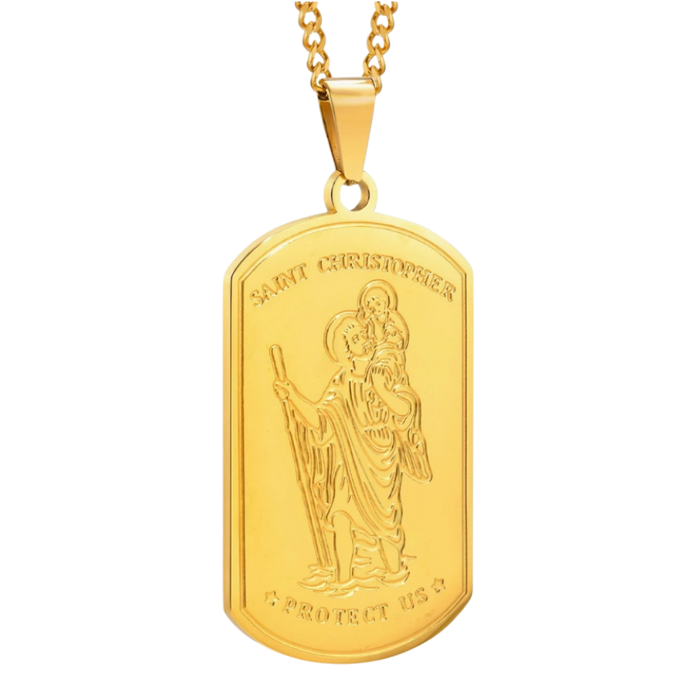 Gold St. Christopher Stainless Steel Necklace with 60 cm Chain – 4.8 × 2.7 cm