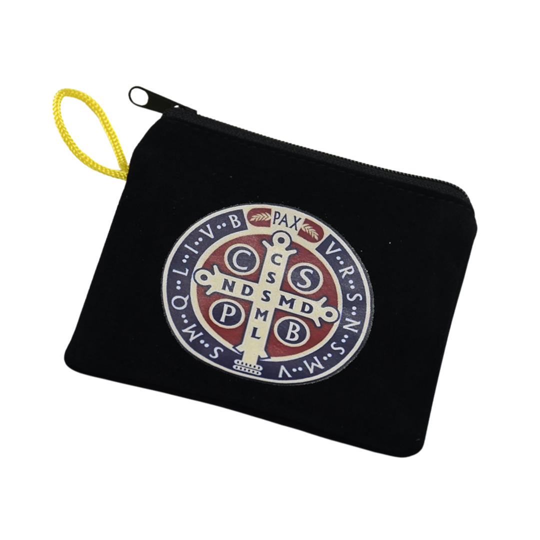 St Benedict Rosary Pouch with Zip Closure (10 cm x 9 cm)