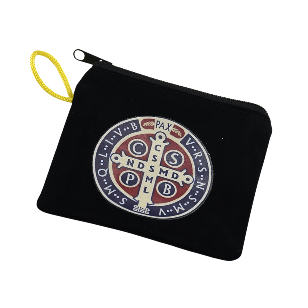 St Benedict Rosary Pouch with Zip Closure (10 cm x 9 cm)