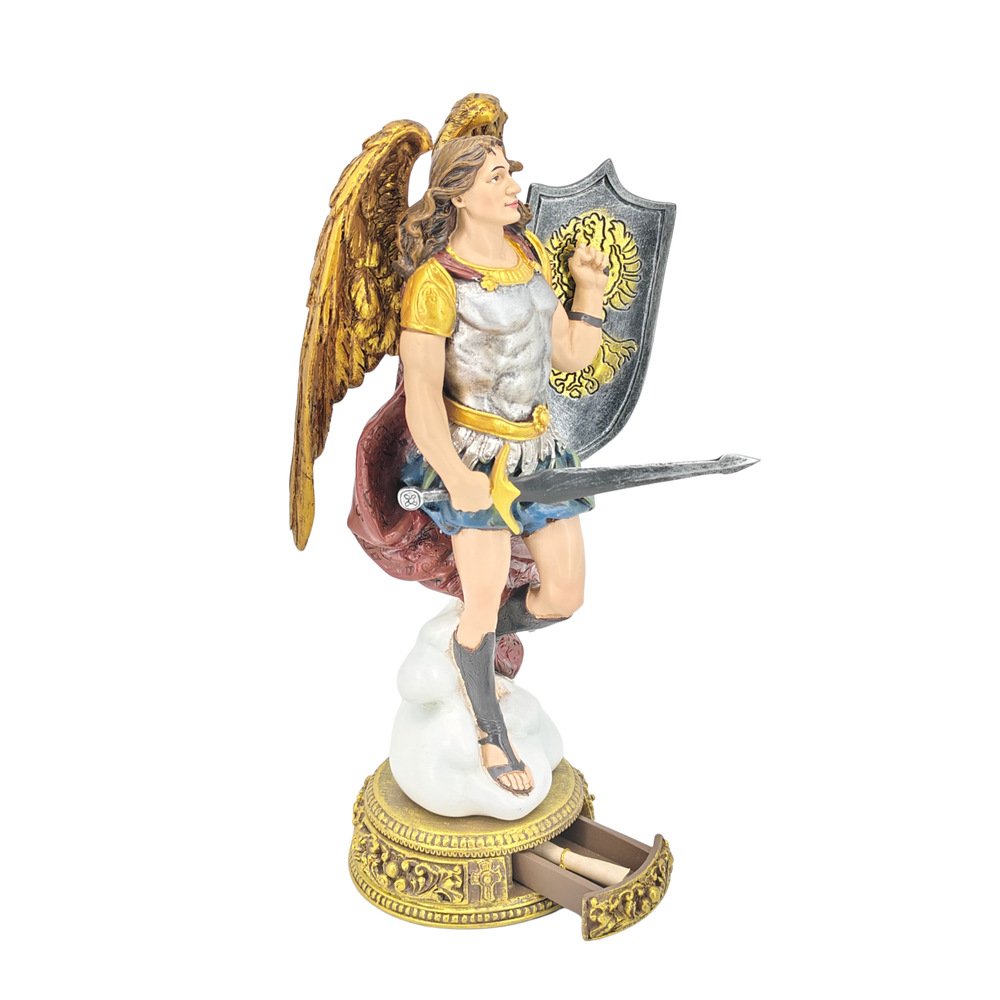 St Michael Ornamental Statue Figurine - Hand Painted Resin - Large (27cm)