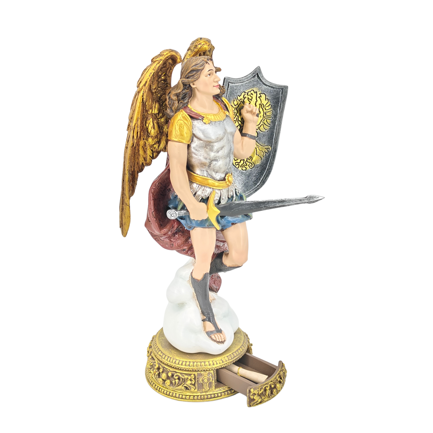 St Michael Ornamental Statue Figurine - Hand Painted Resin - Large (27cm)
