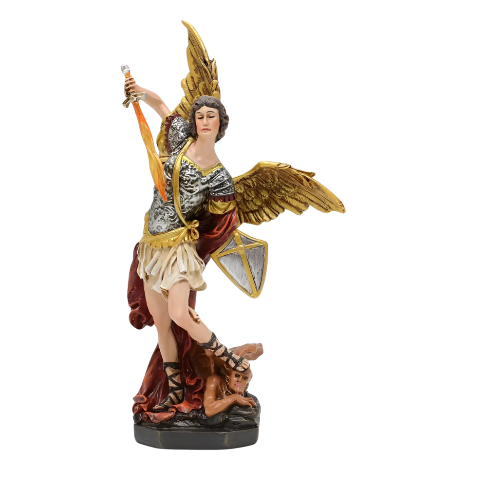 Archangel Michael Ornamental Statue Figurine - Hand Painted Resin - Medium (15cm)