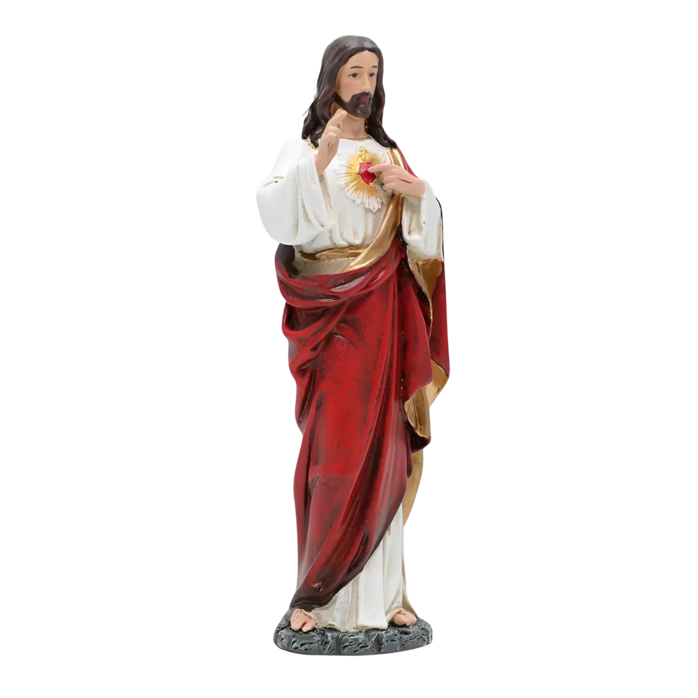 Sacred Heart of Jesus Ornamental Statue Figurine - Hand Painted Resin - Medium (15cm)