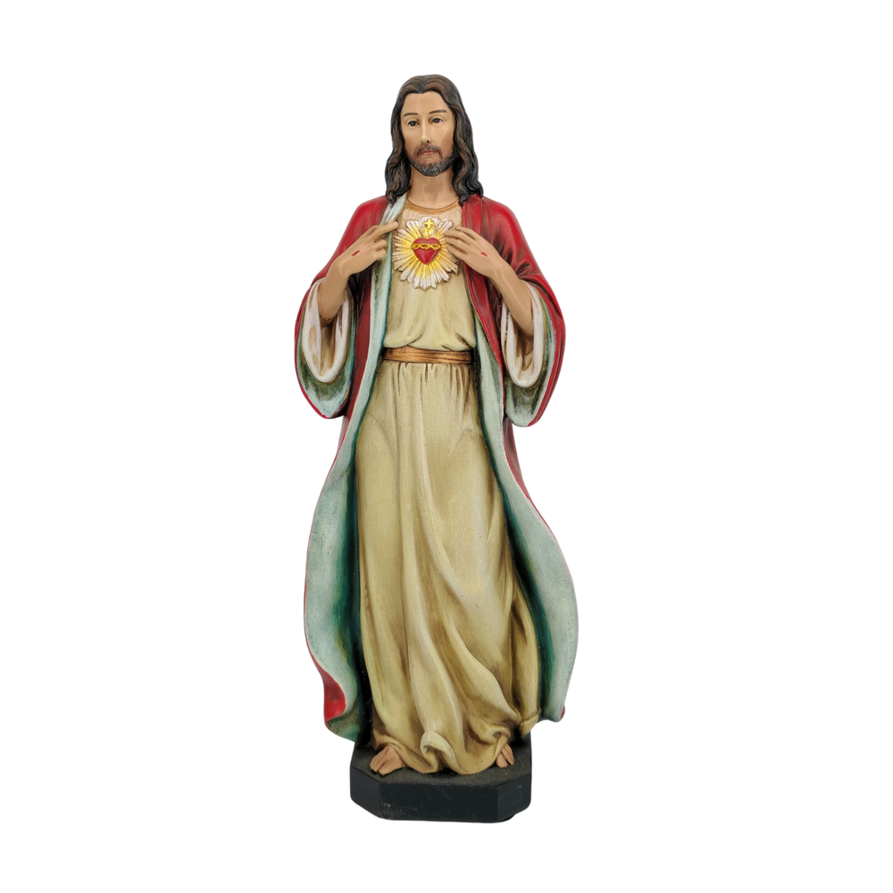 Sacred Heart of Jesus Ornamental Statue Figurine - Hand Painted Resin - Medium (15cm)