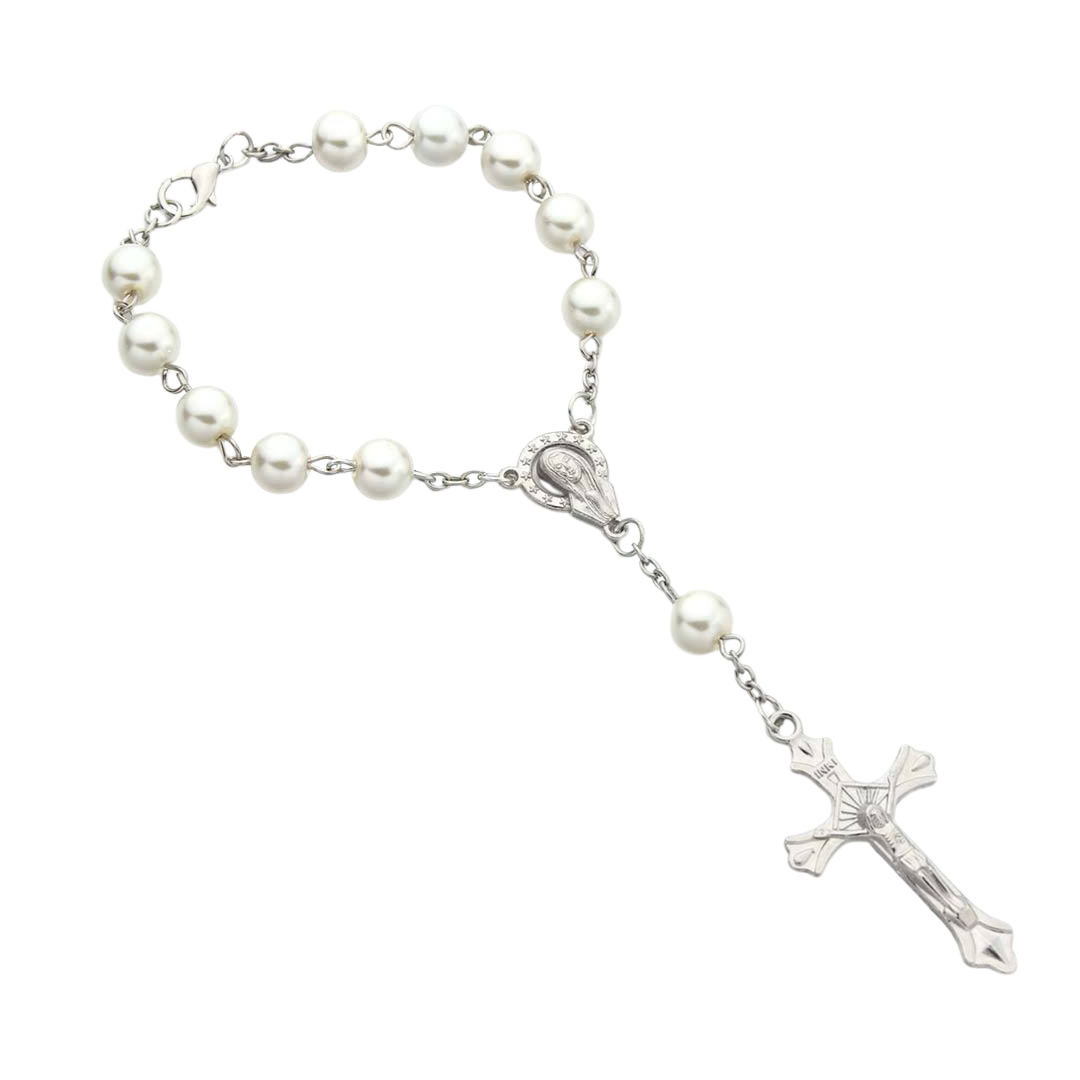 One-Decade Pearl & Crystal Rosary Bracelet