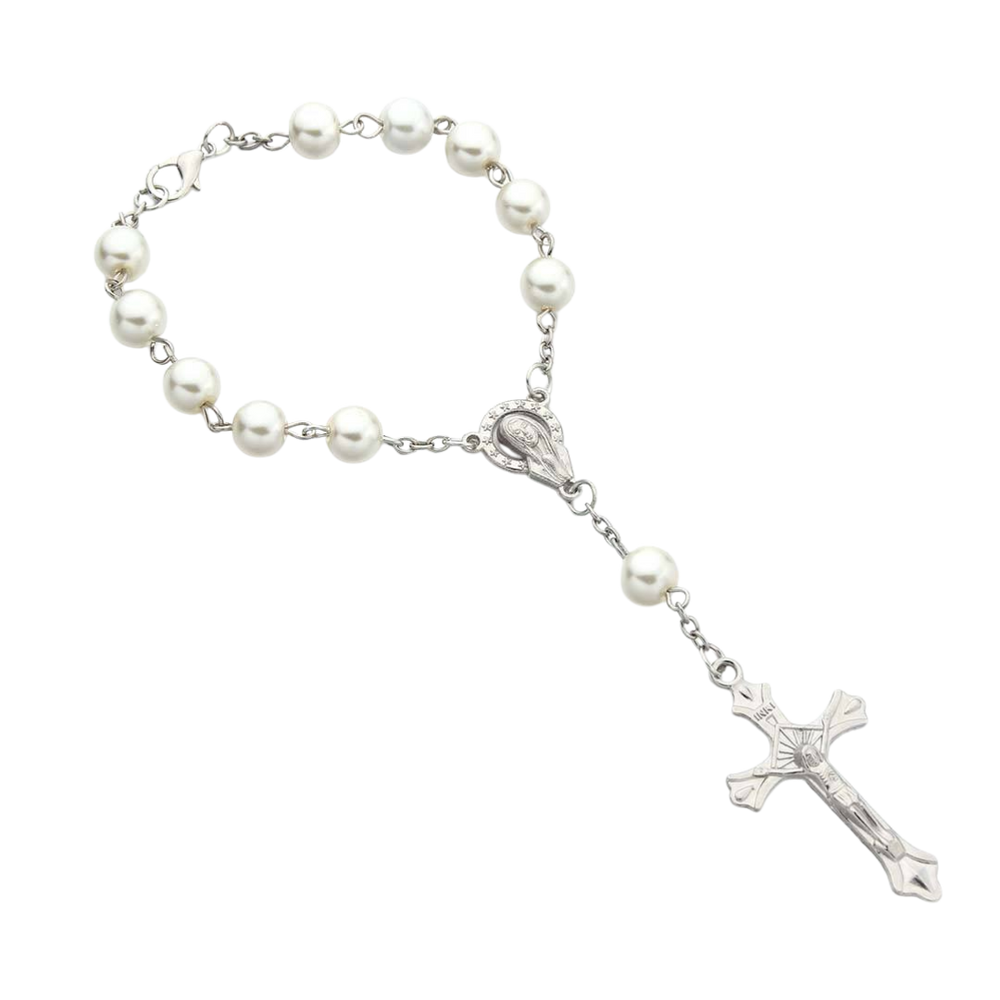 One-Decade Pearl & Crystal Rosary Bracelet