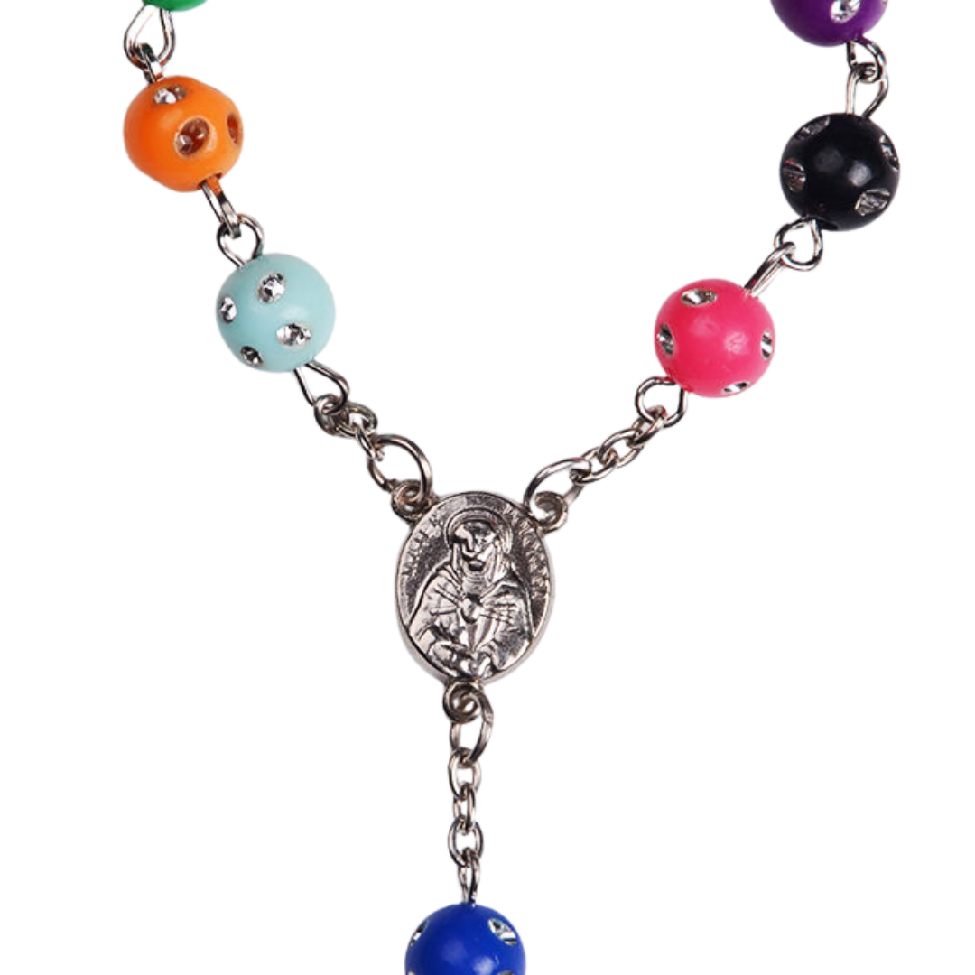 Rainbow Mirror Bead Rosary Bracelet