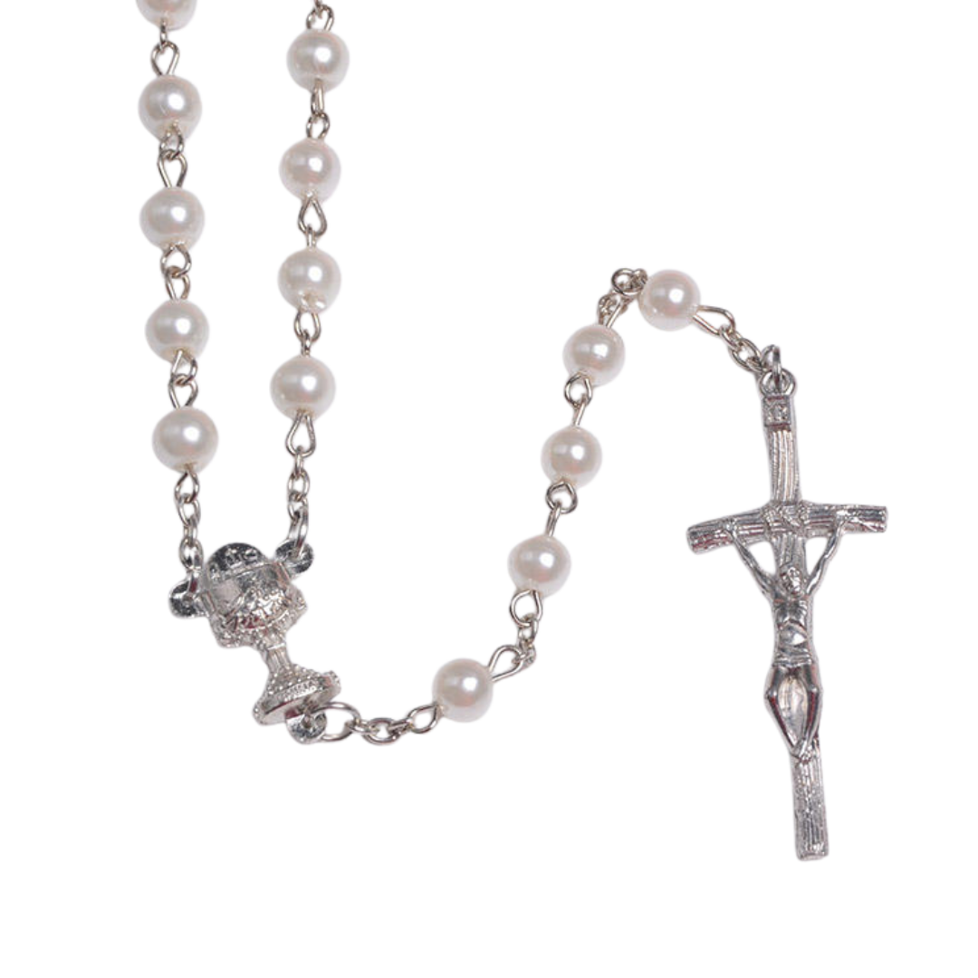 White Glass Pearl Beads Rosary