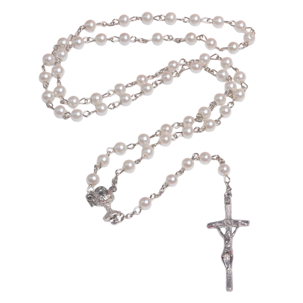 White Glass Pearl Beads Rosary