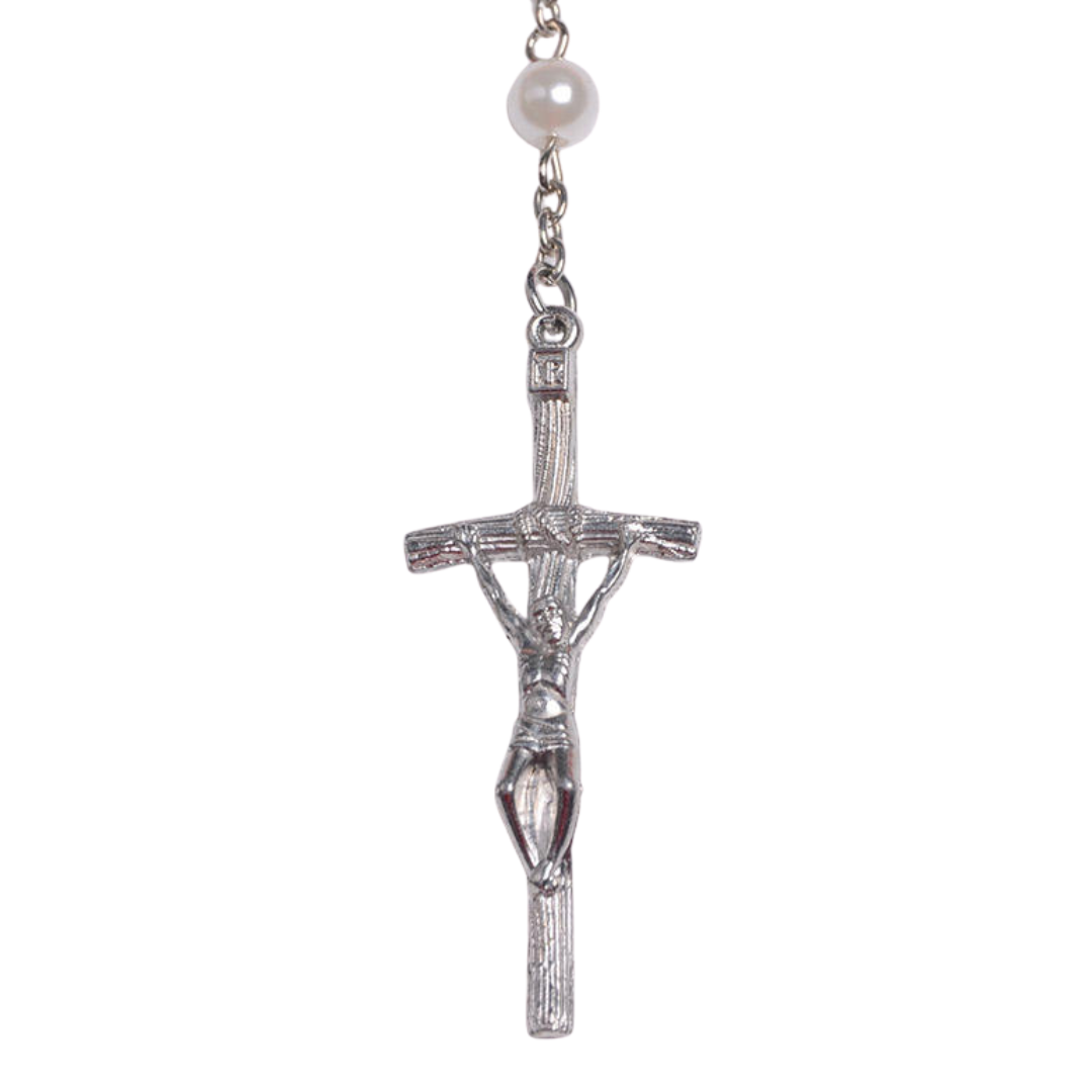White Glass Pearl Beads Rosary