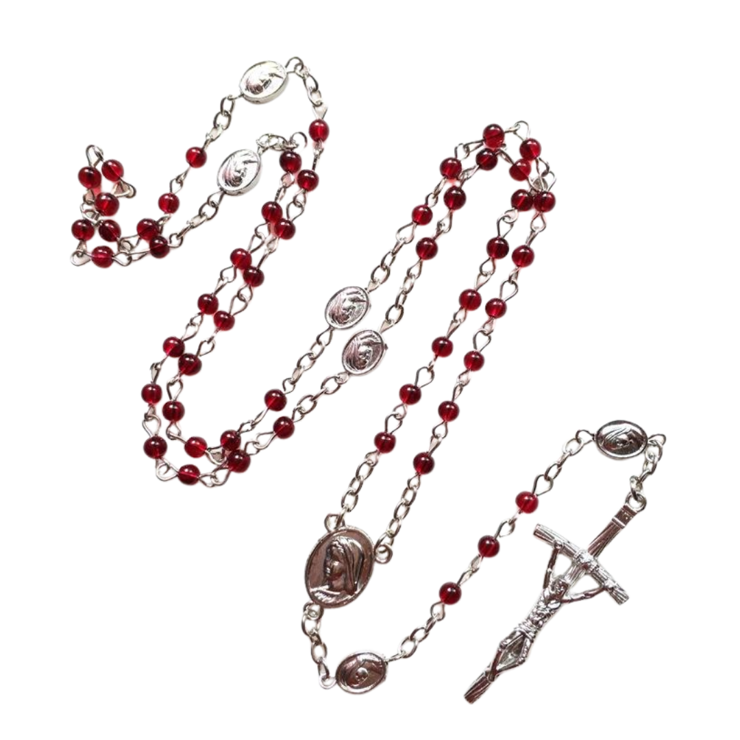 Crimson Crystal Rosary with Guadalupe Pendant