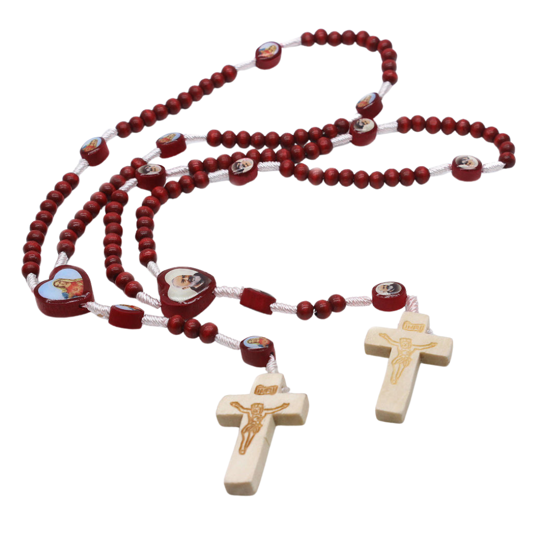 Virgin Mary Rosary Red Wooden Beaded