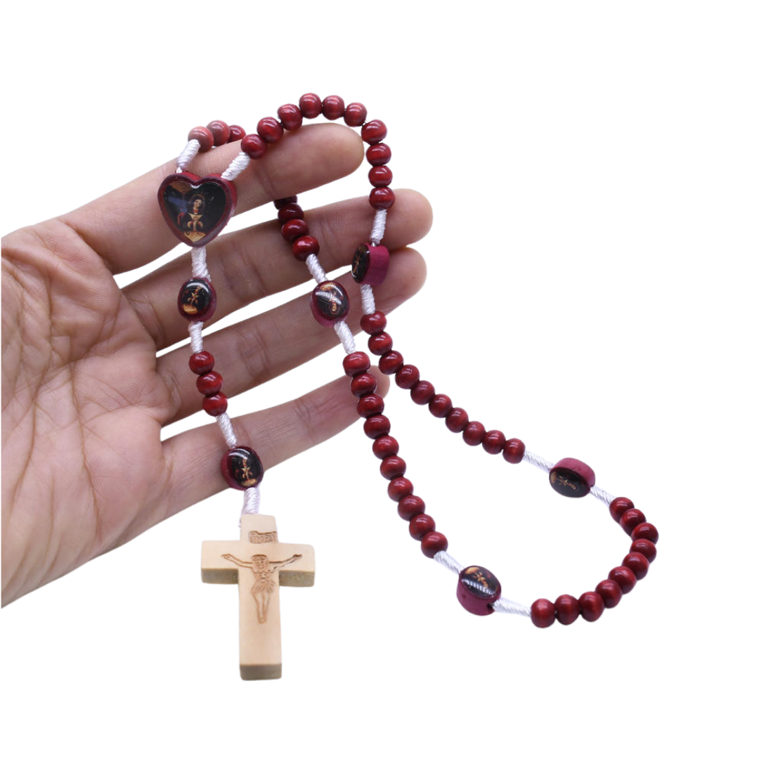 Virgin Mary Rosary Red Wooden Beaded
