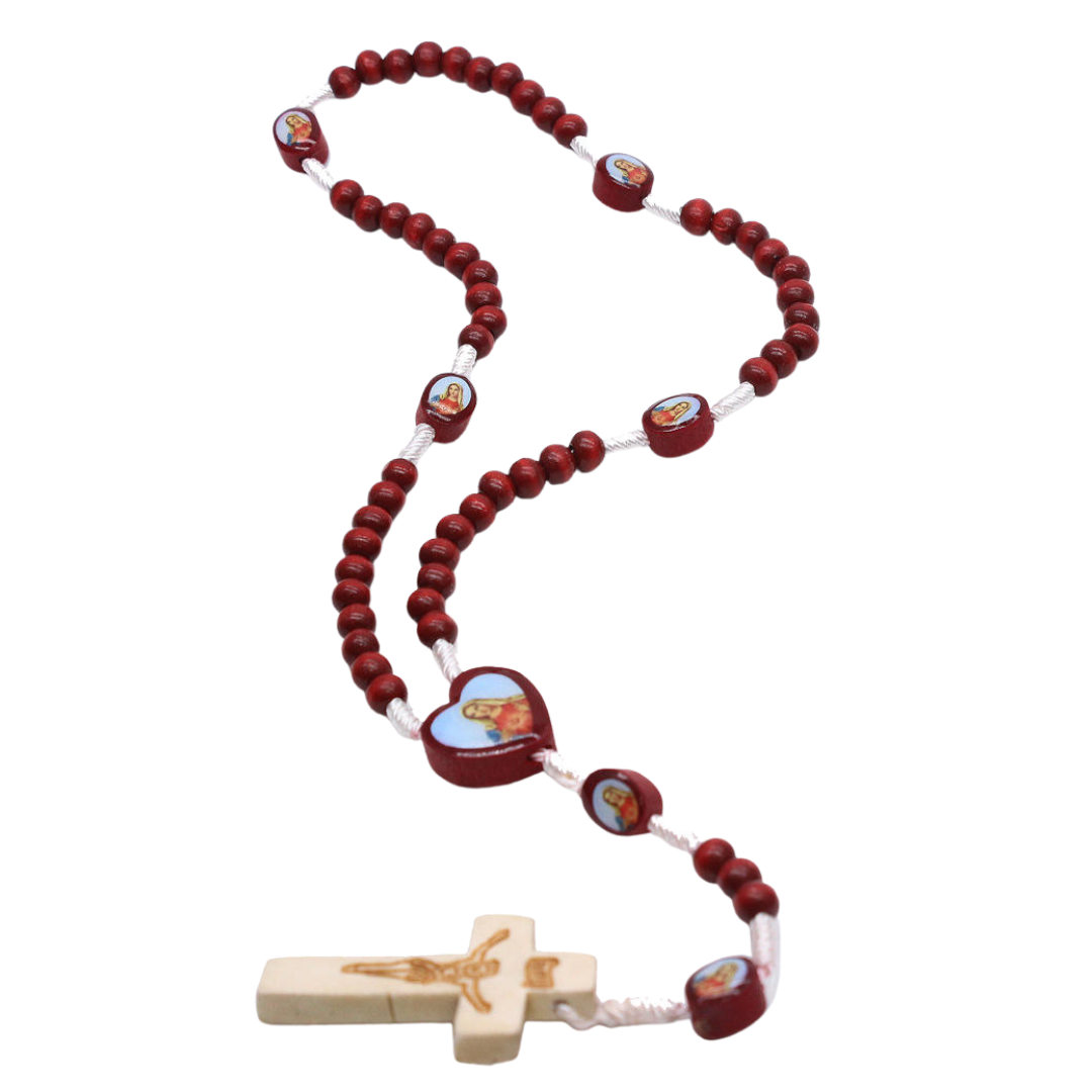 Virgin Mary Rosary Red Wooden Beaded