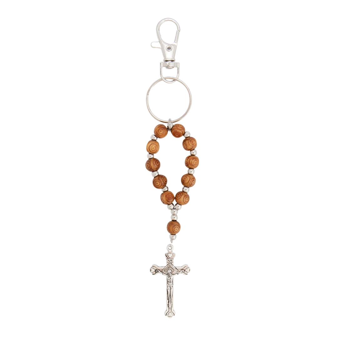 Wooden One-Decade Rosary Keychain