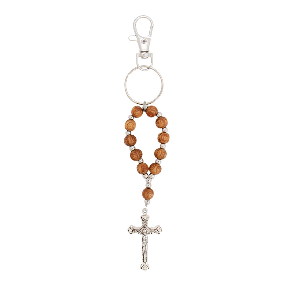 Wooden One-Decade Rosary Keychain
