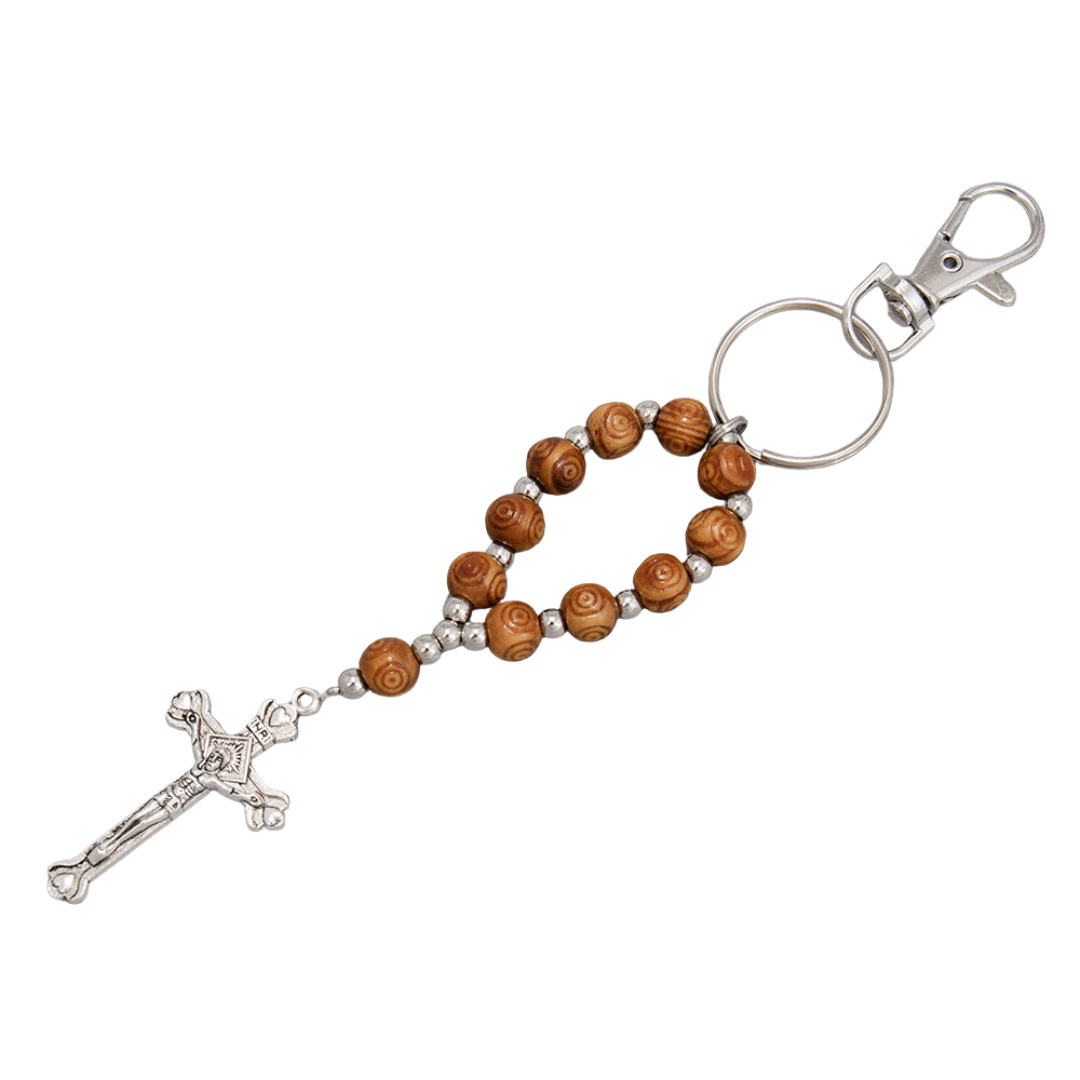 Wooden One-Decade Rosary Keychain