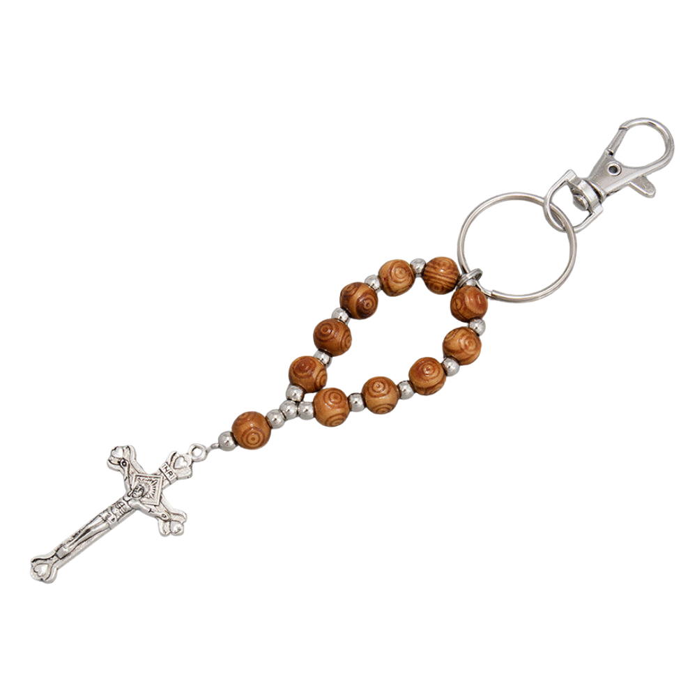 Wooden One-Decade Rosary Keychain