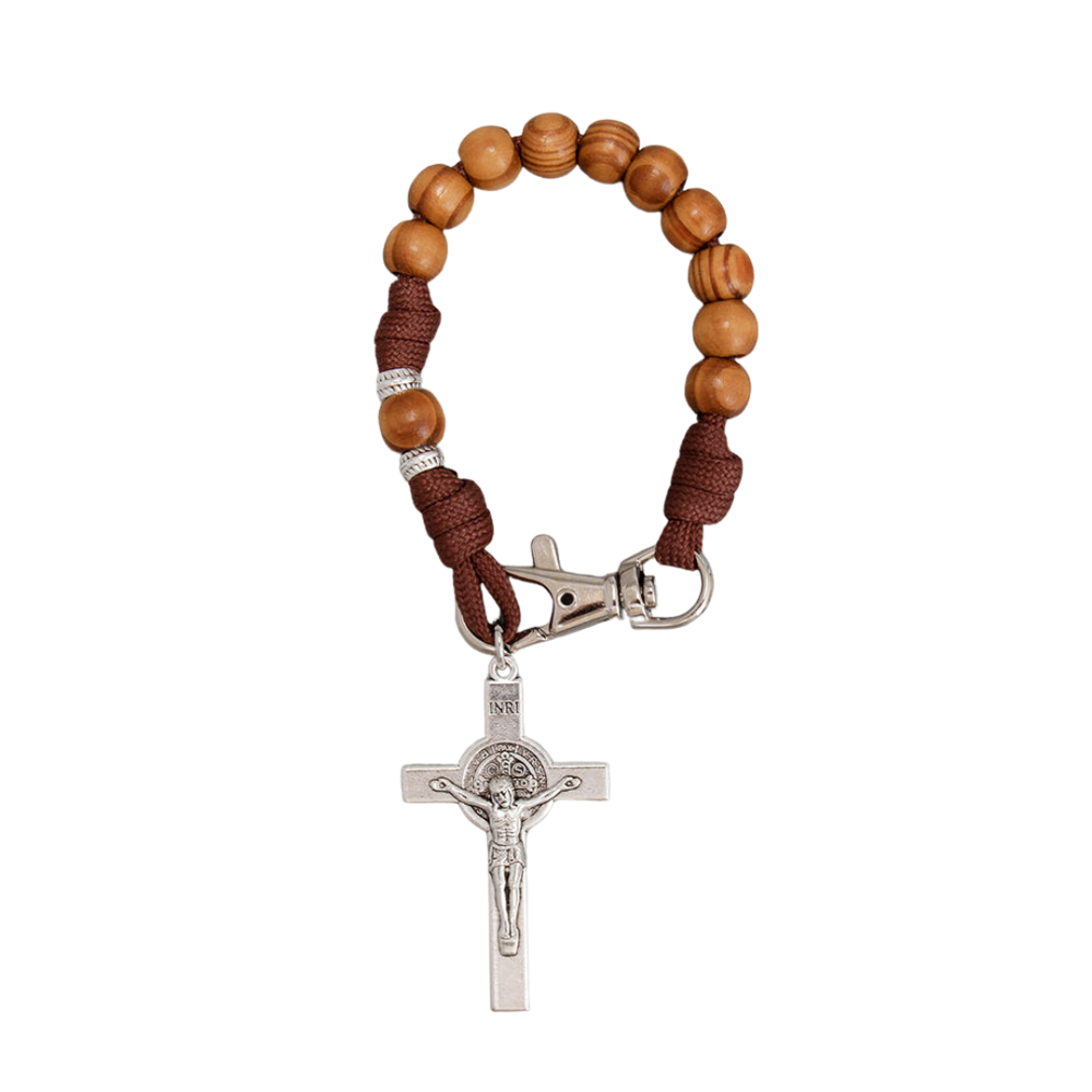 Catholic Pocket Rosary – Wood Beads with Silver Crucifix